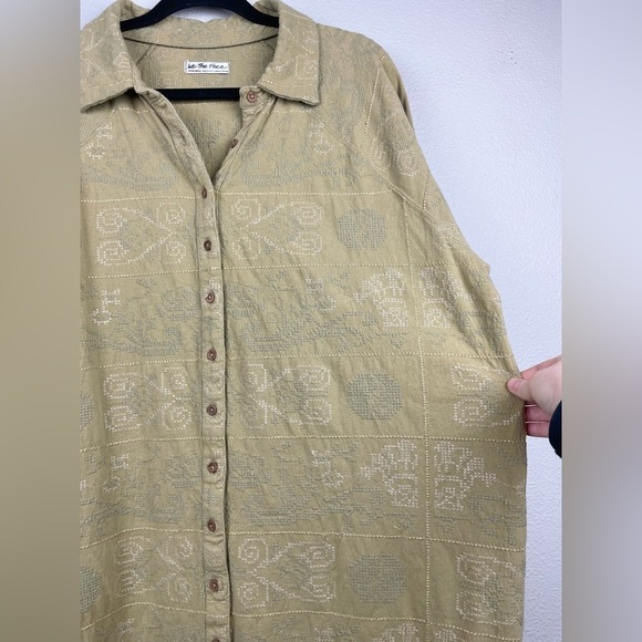 FREE PEOPLE Women's XS Yin To My Yang Tunic Top Button Down Shirt Dress Tan - Picture 8 of 16